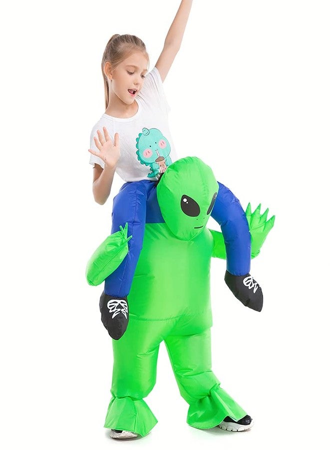 HSCTEK Inflatable Alien Costume Kids Boys Girls, Blow Up Riding Alien Abduction Cosplay Child, Carrying Me Holding Man Halloween Costume Children, Green - Image 3
